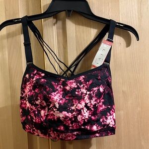 Floral Pink and Black Women's sports bra